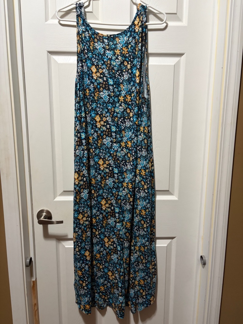 Terra & Sky Blue Floral Midi Dress with Yellow Accents - Picture 7 of 7